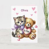 Zoete kleindochter Kitten Teddy Bear Valentijn Feestdagen Kaart (Voorkant)