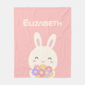 Zoete kleine bunny & bloemen Aangepaste naam Roze Fleece Deken (Voorkant)