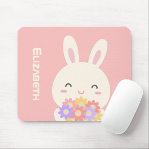 Zoete kleine bunny & bloemen Aangepaste naam Roze Muismat