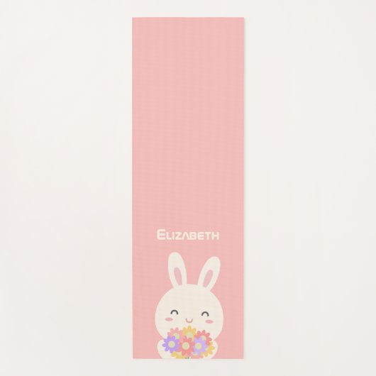 Zoete kleine bunny & bloemen Aangepaste naam Roze Yogamat (Voorkant)