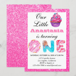 Zoete Kleine Cupcake Roze Glitters 1e Verjaardag E Kaart