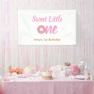Zoete Kleine Eén 1e Verjaardag Roze Donut Spandoek