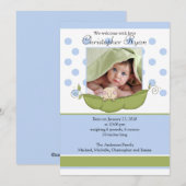 Zoete Kleine Erwt Baby Jongen Foto Aankondigingska Aankondiging (Voorkant / Achterkant)