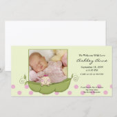 Zoete Kleine Erwt Baby Meisje Geboorte Aankondigin Aankondiging (Voorkant / Achterkant)