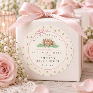Zoete Kleine Herten Roosknop Baby Shower Ronde Sticker