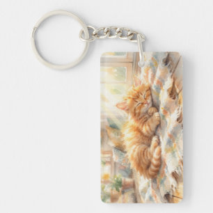 Zoete kleine kitten die een zonnebad neemt sleutelhanger