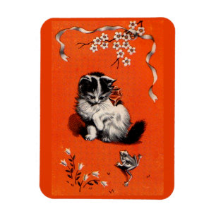 zoete kleine kitten en kikker magneet