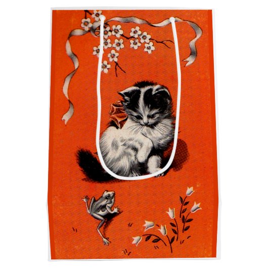 zoete kleine kitten en kikker medium cadeauzakje (Achterkant)