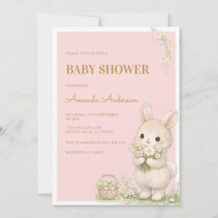 Zoete Kleine Konijn Bloemen Baby Shower Kaart