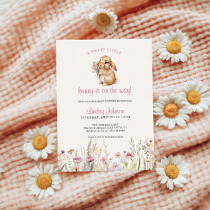 Zoete Kleine Konijn Op Weg Baby Shower Kaart
