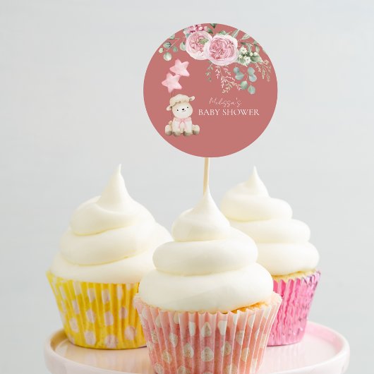 Zoete kleine lam roze groen cupcake toppers ronde sticker