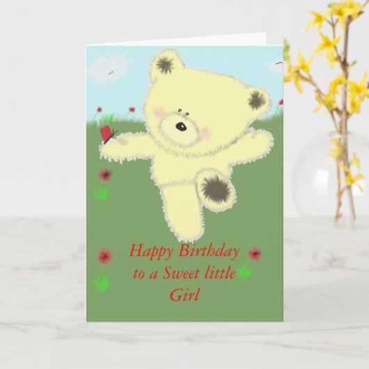 Zoete kleine meid kaart (Gele Bloem)