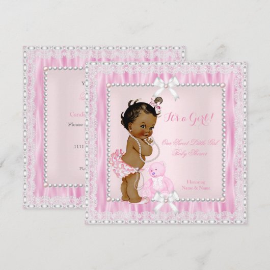 Zoete kleine meisje baby shower parels kant etnisc kaart (Voorkant / Achterkant)