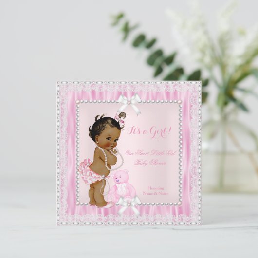 Zoete kleine meisje baby shower parels kant etnisc kaart (Staand voorkant)