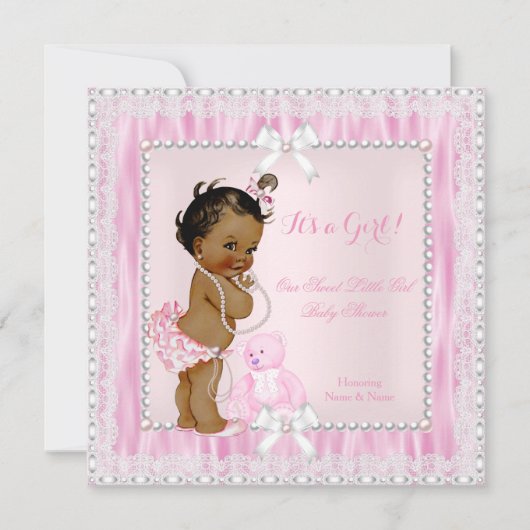 Zoete kleine meisje baby shower parels kant etnisc kaart (Voorkant)