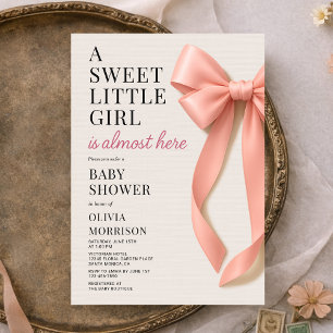 Zoete Kleine Meisje Is Bijna Hier Boog Baby Shower Kaart