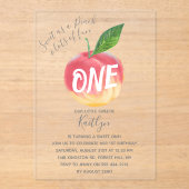 Zoete Kleine Perzik 1e Verjaardag Acryl Uitnodigingen (Voorkant)