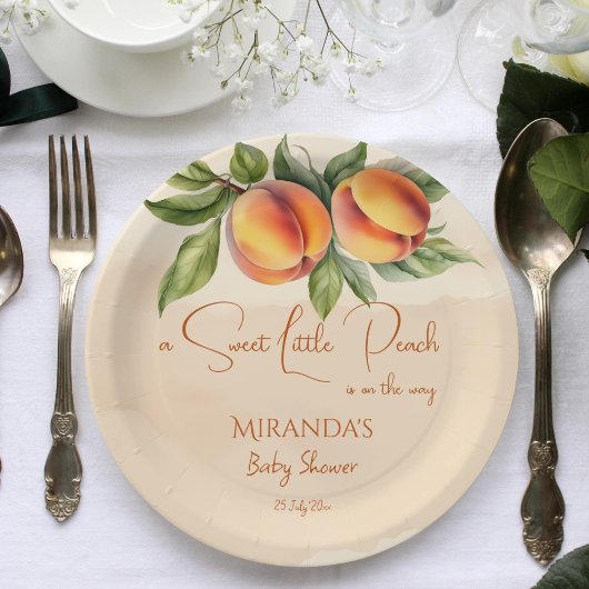 Zoete kleine perzik baby shower bedrukte sjabloon papieren bordje