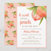 Zoete Kleine Perzik Is Op Weg Baby Shower Kaart (Voorkant / Achterkant)