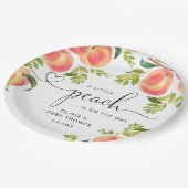 Zoete kleine perzik is op weg naar baby shower papieren bordje (Gekanteld)