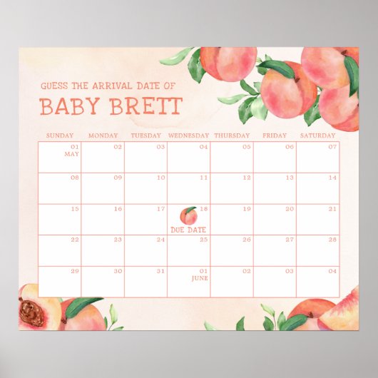 Zoete Kleine Perzik Raad de Verwachte Datum kalend Poster (Voorkant)