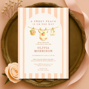 Zoete Kleine Perzik Waslijn Strepen Baby Shower Kaart