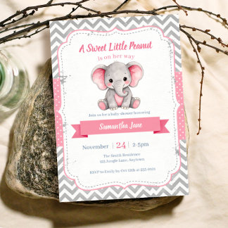 Zoete Kleine Pinda Roze Olifant Baby Shower Kaart