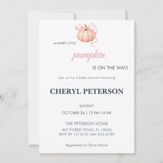 Zoete Kleine Pompoen Baby Shower Uitnodiging (Voorkant)