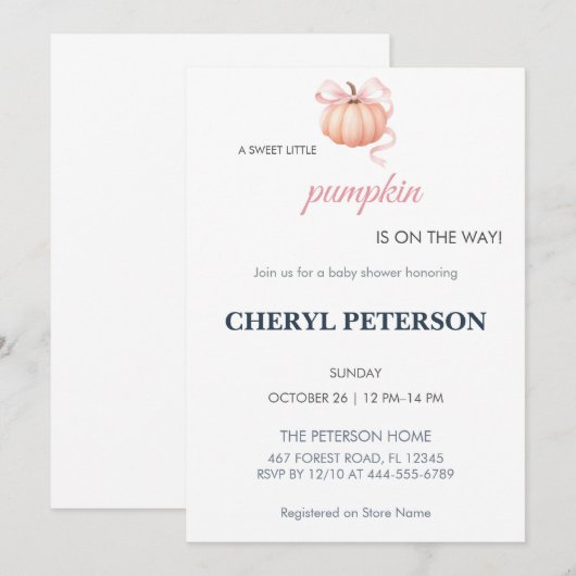 Zoete Kleine Pompoen Baby Shower Uitnodiging (Voorkant / Achterkant)