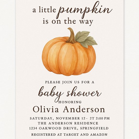 Zoete Kleine Pompoen Baby Shower Uitnodiging