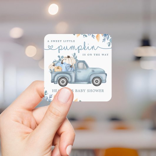Zoete Kleine Pompoen Blauw Herfst Baby Shower Vierkante Sticker