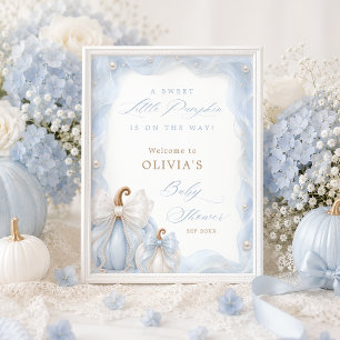 Zoete Kleine Pompoen Blauwe Strik Baby Shower Welk Poster