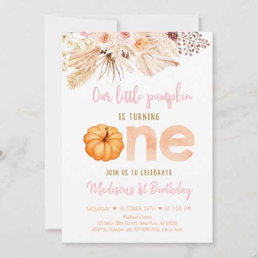 Zoete Kleine Pompoen Boho Eerste Verjaardag Kaart (Voorkant)