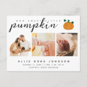 Zoete Kleine Pompoen Foto Herfst Baby Aankondiging Briefkaart (Voorkant)