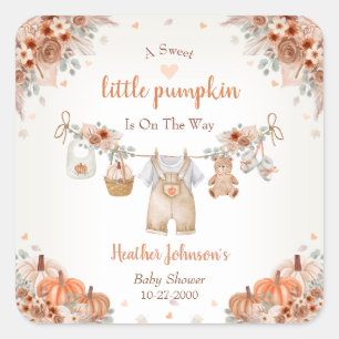 Zoete Kleine Pompoen Herfst Baby Shower Vierkante Sticker