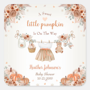 Zoete Kleine Pompoen Herfst Baby Shower Vierkante Sticker
