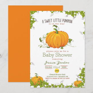 Zoete kleine pompoen rank Baby Shower Uitnodiging