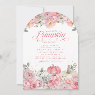 Zoete Kleine Pompoen Roze Bloemige Herfst Baby Sho Kaart