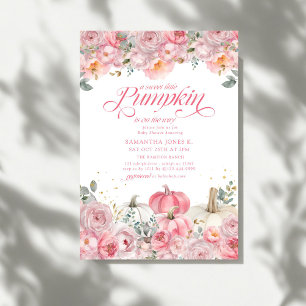 Zoete Kleine Pompoen Roze Bloemige Herfst Baby Sho Kaart