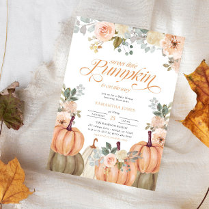 Zoete Kleine Pompoen Roze Bloemige Herfst Baby Sho Kaart