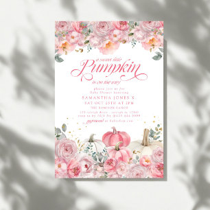 Zoete Kleine Pompoen Roze Bloemige Herfst Baby Sho Kaart