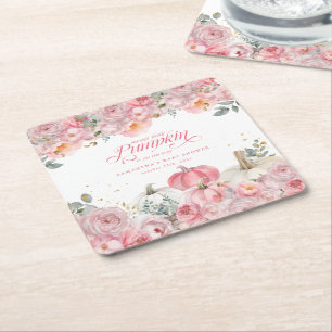 Zoete Kleine Pompoen Roze Bloemige Herfst Baby Sho Kartonnen Onderzetters