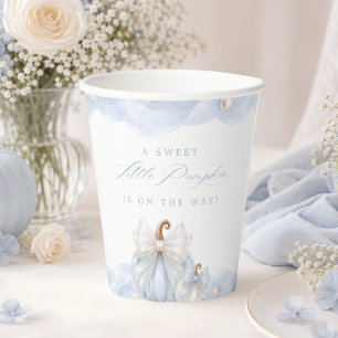 Zoete Kleine Pompoen Strik Blauwe Baby Shower Papieren Bekers