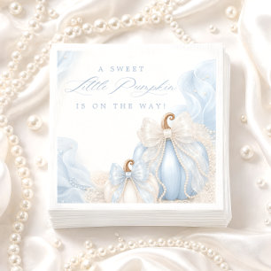 Zoete Kleine Pompoen Strik Blauwe Baby Shower Servet