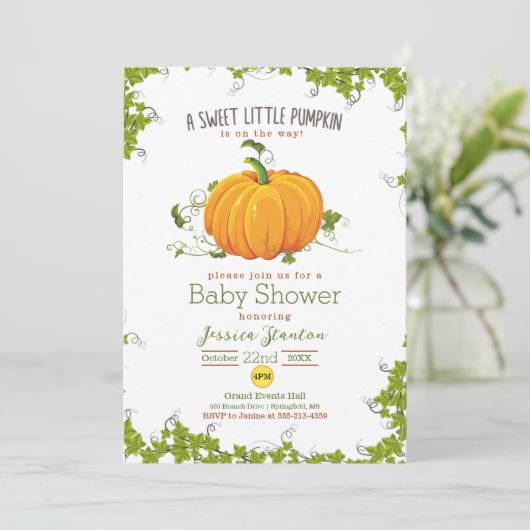 Zoete kleine pompoenen Baby shower Uitnodiging (Staand voorkant)