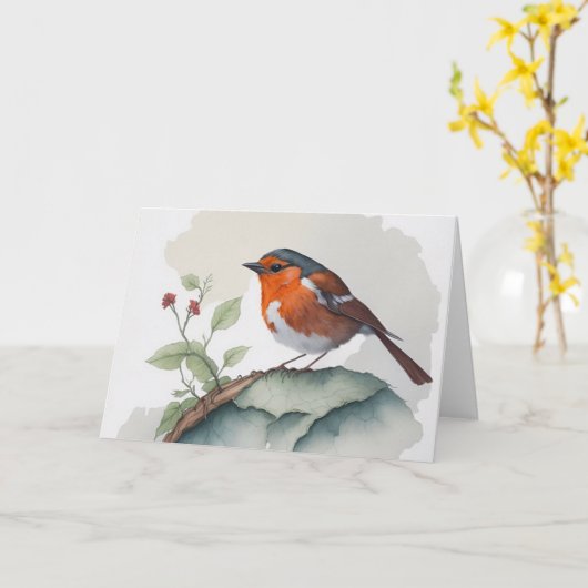 Zoete kleine vogel op een tak Lege groet Kaart (Gele Bloem)