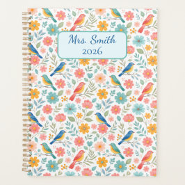 Zoete Kleine Vogels en Pastelkleurige Lente Bloeme Planner