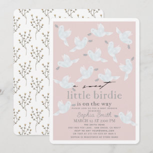 Zoete Kleine Vogeltje Roze Meisje Baby Shower Kaart