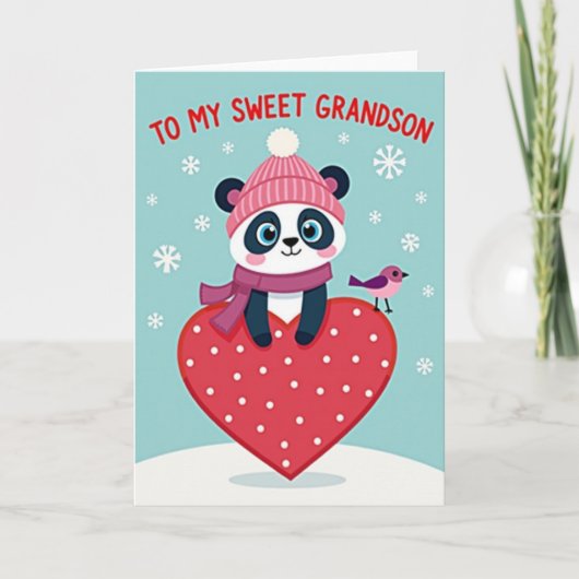 Zoete Kleinzoon Panda Winter Kaart (Voorkant)