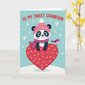 Zoete Kleinzoon Panda Winter Kaart (Gele Bloem)
